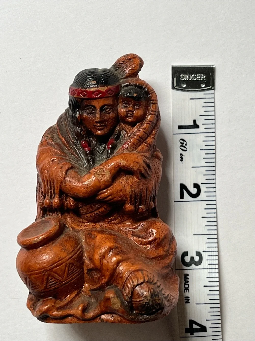 Hand-Painted native American Mother and Child resin souvenir figure